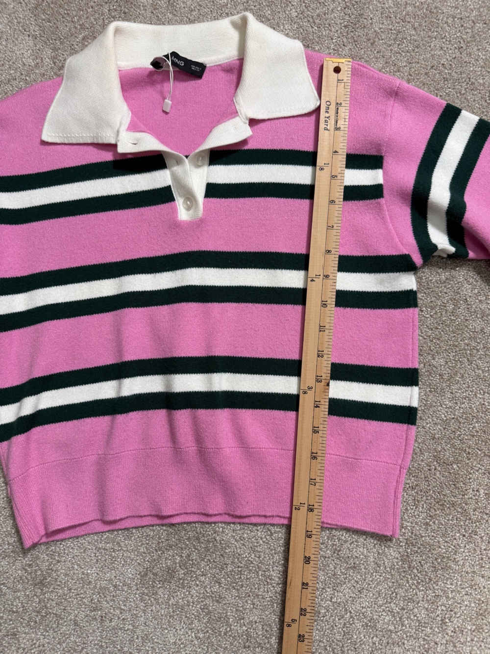 Mango Pink Green Striped Polo Collar Knit Sweater Top Small - Tennis Preppy - Picture 10 of 16